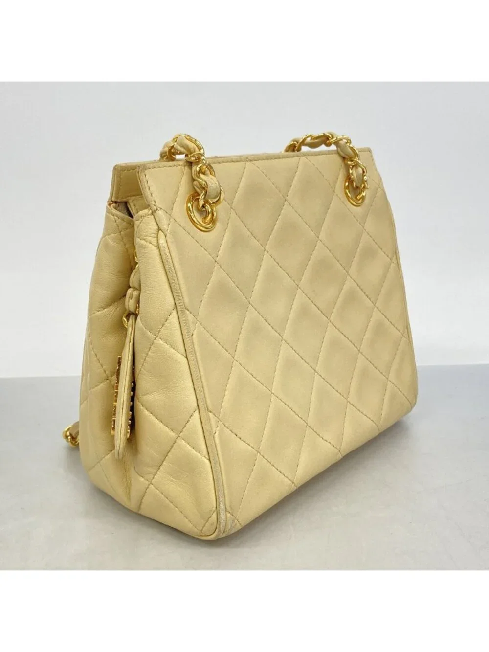 Chanel Shoulder Bag Quilted Lambskin Beige Gold